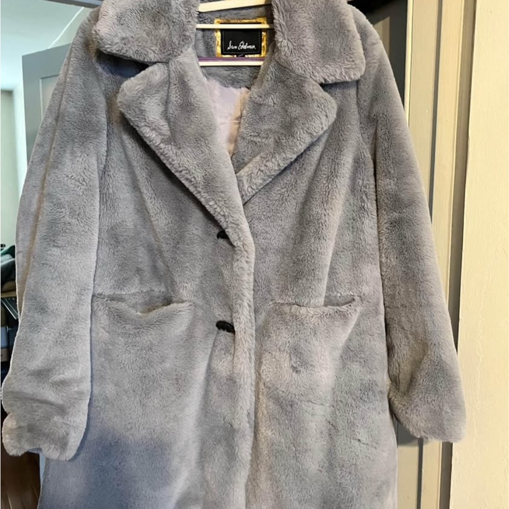 Sam Edelman Gray Teddy Jacket Plush Faux Fur